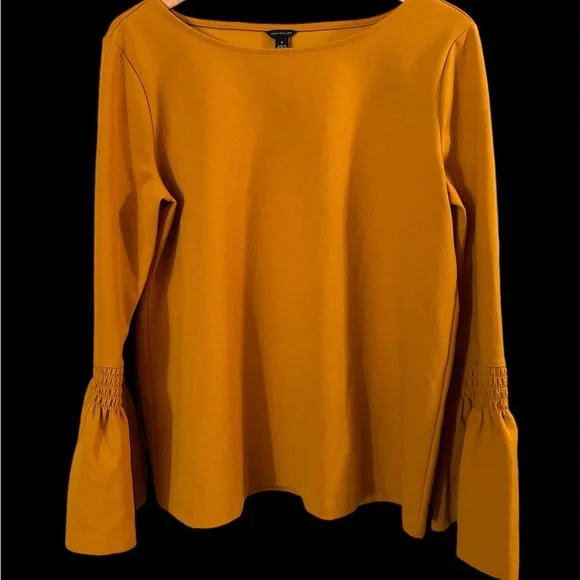 Ann Taylor M Mustard Marigold Yellow Bell Sleeve Top Blouse Classic stunning - Picture 2 of 9